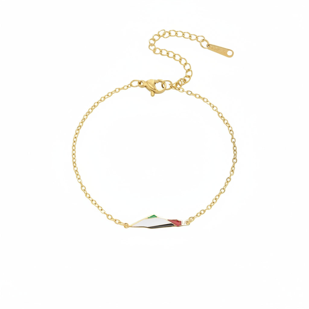 Enamel Palestine Map Charm Bracelets for Women Men Stainless Steel Gold Color Hand Bracelet Country Geography Jewelry Wholesale